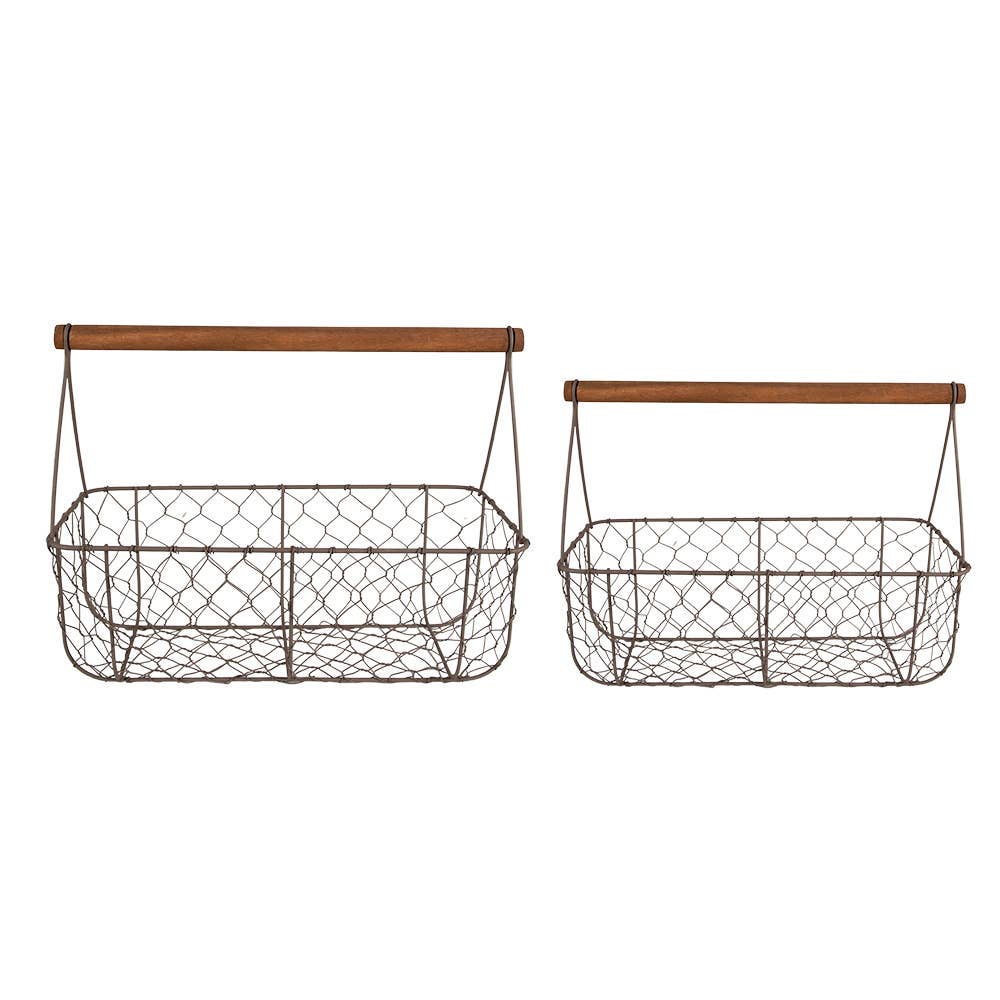 2er-Set Aufbewahrungskörbe aus braunem Eisen, 36 x 17 x 12/27 cm