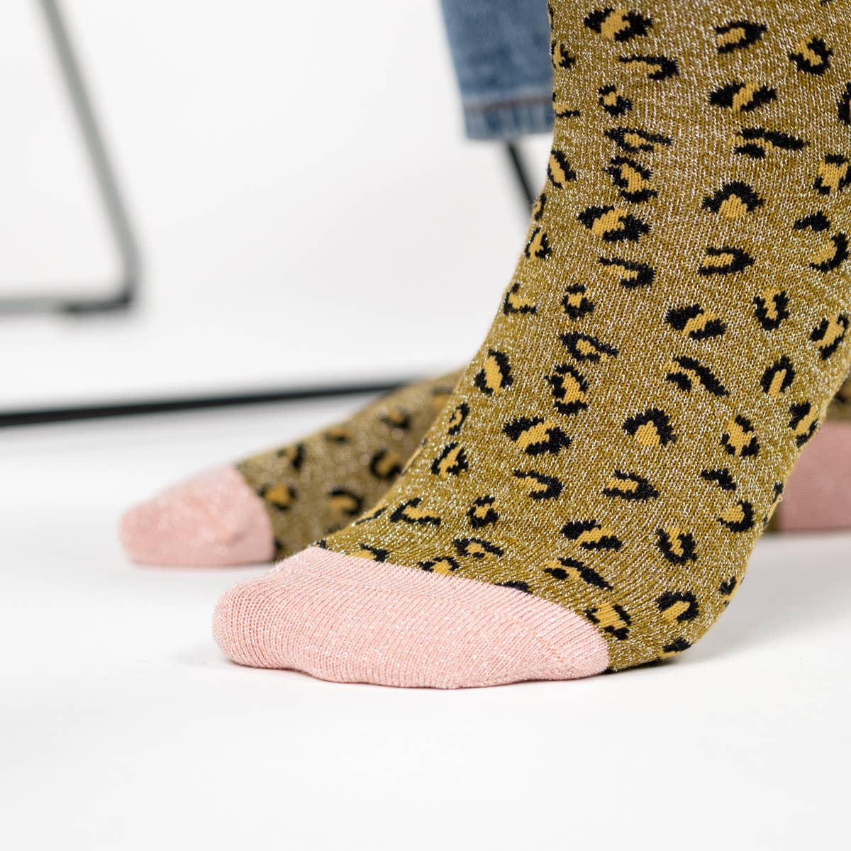 Glitzernde Leoparden-Socken - Olivgrün