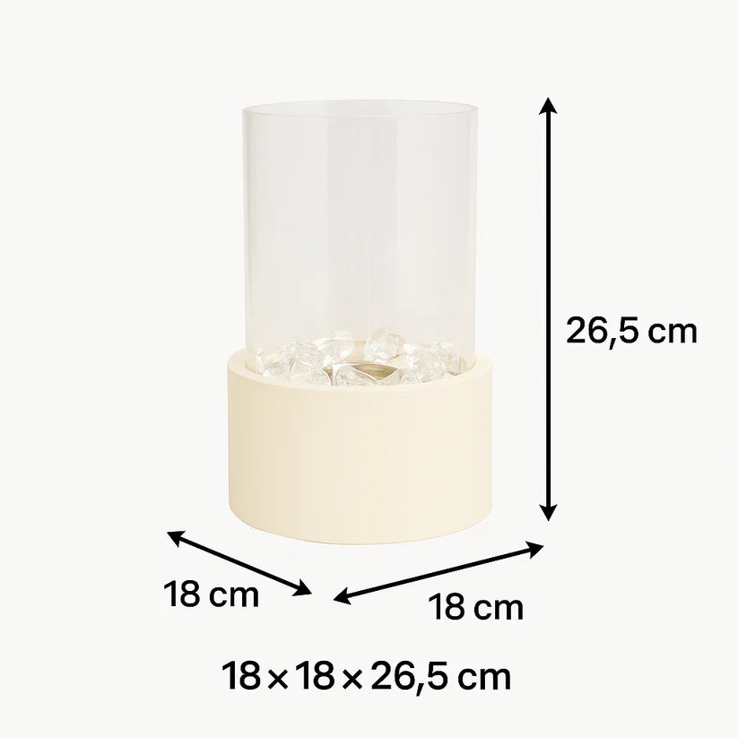 Tischkamin – Rund – Sand – Metall/Glas