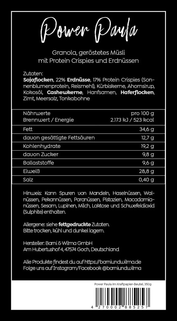 Power Paula, High-Protein Granola, vegan, weniger Zucker