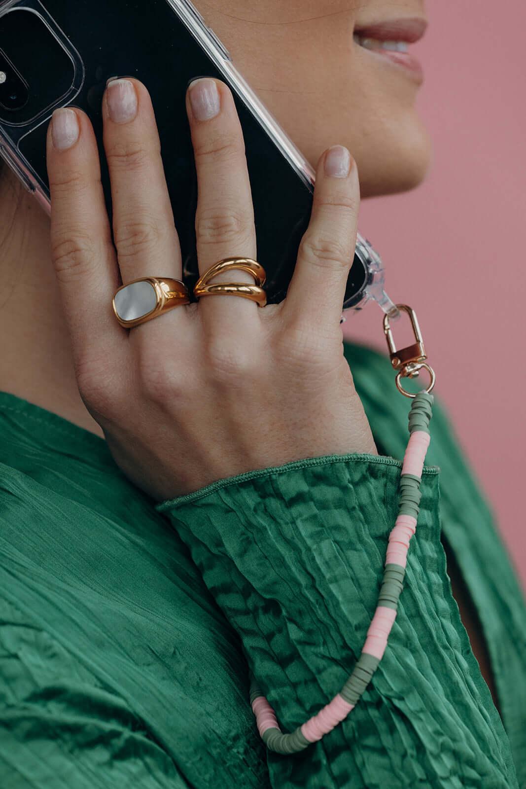 Feed The Fire Short Phone Strap - Pink & Khaki