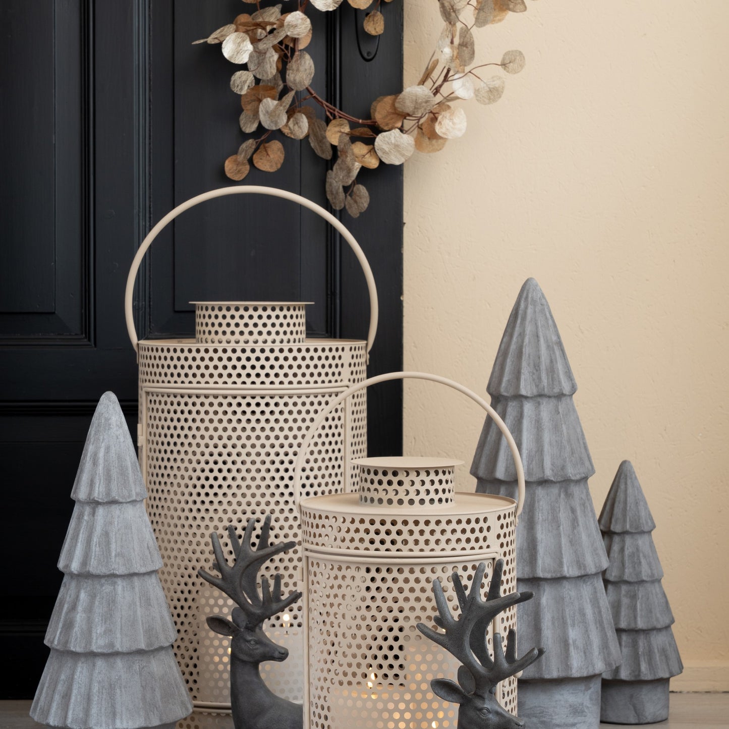 Metal Lantern "Oriol" taupe, set of 2