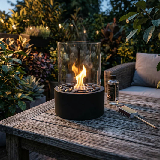 Tischkamin – Rund – Metall/Glas – Schwarz