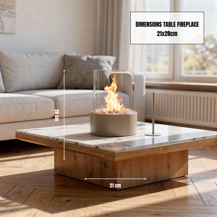 Tischkamin – Rund – Sand – Metall/Glas