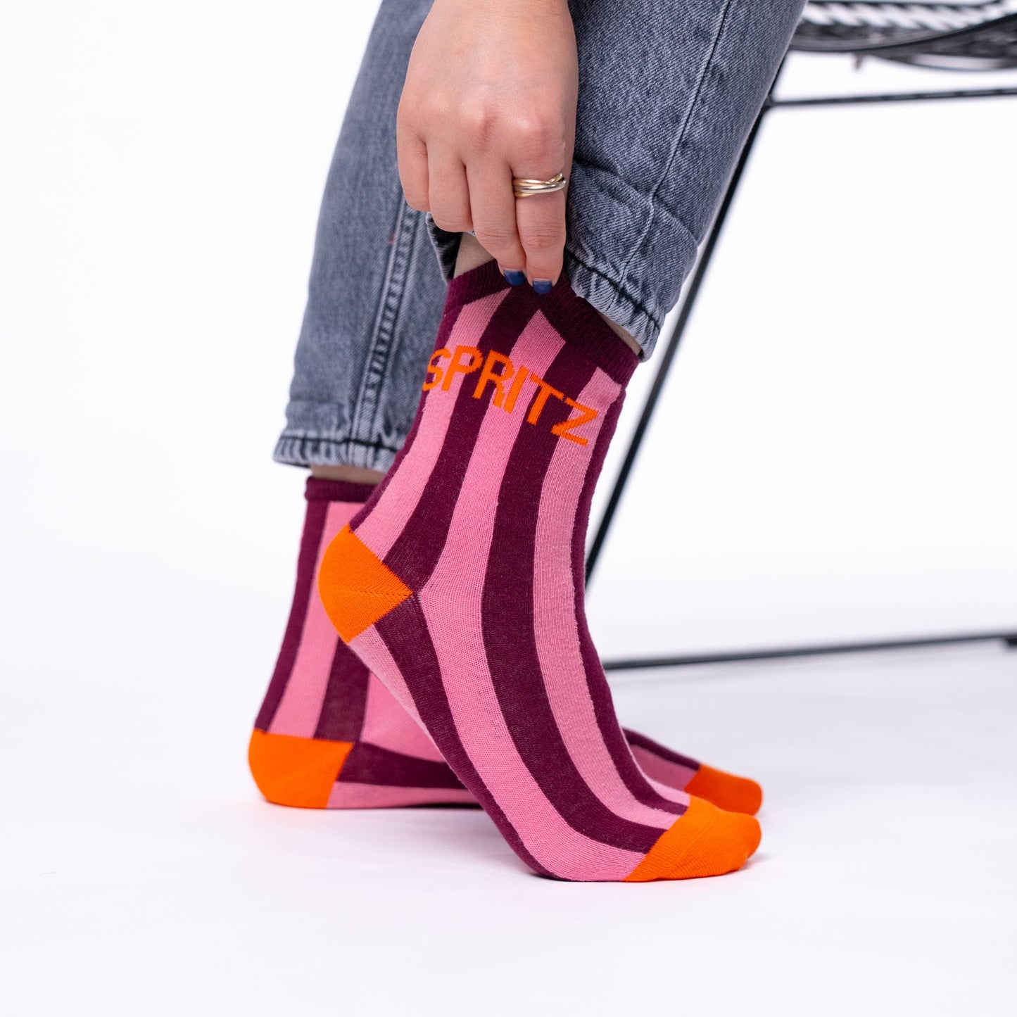 Striped Splatter Socks Made from Combed Cotton