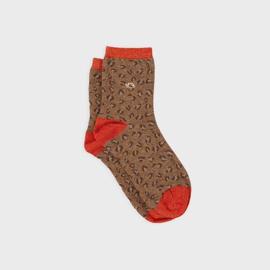Braun-orange Leopardensocken aus gekämmter Baumwolle