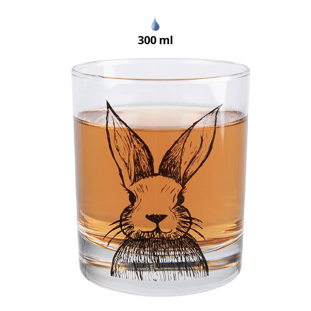 Trinkglas 300 ml aus transparentem Glas mit Hasenmotiv