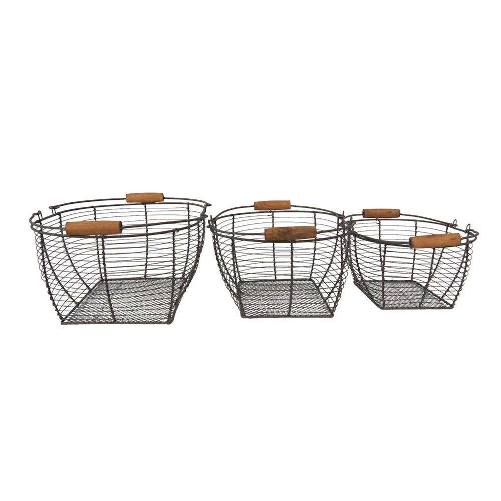 Aufbewahrungskorb-Set, 3-teilig, 35x26x14 cm, braunes Eisenholz