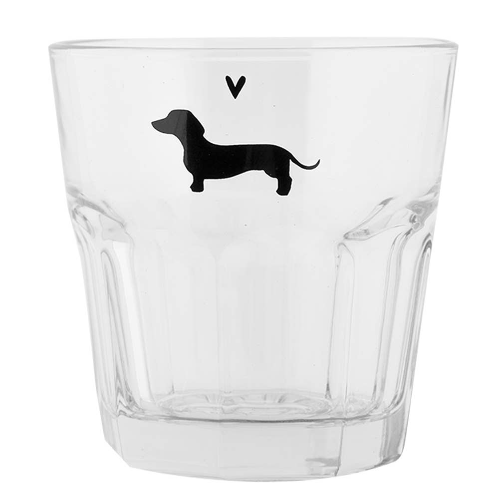 Drinking glass 200 ml made of transparent glass with dachshund motif