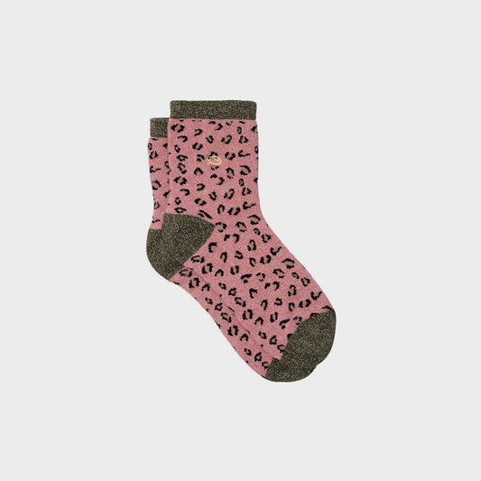 Socken aus gekämmter Baumwolle mit Leopardenmuster - Rosa und Khaki