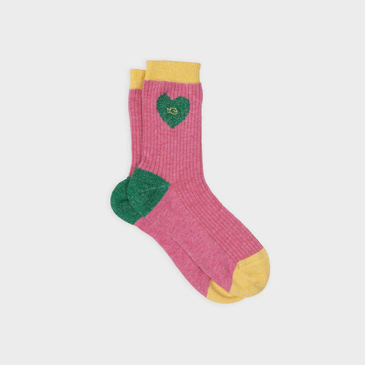 Gekämmte Baumwollsocken Herz Rosa und Grün