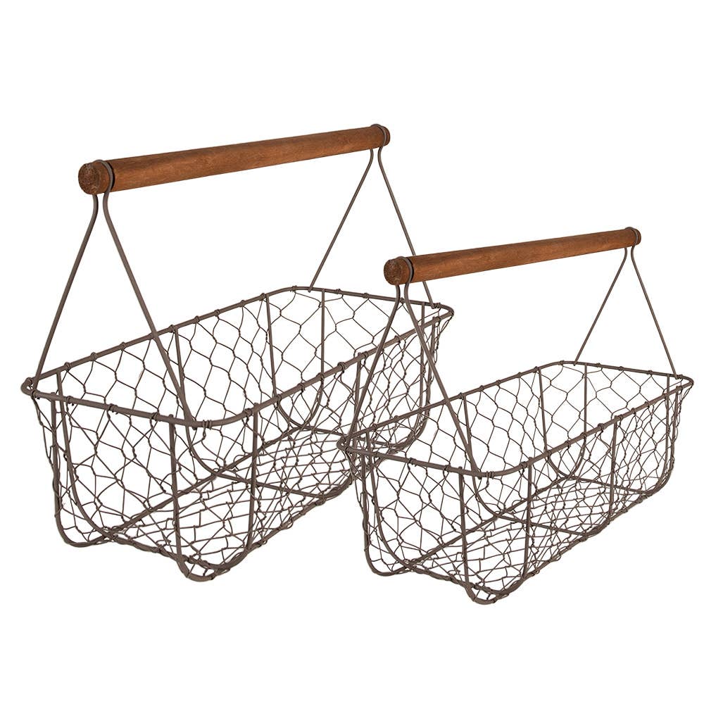 2er-Set Aufbewahrungskörbe aus braunem Eisen, 36 x 17 x 12/27 cm