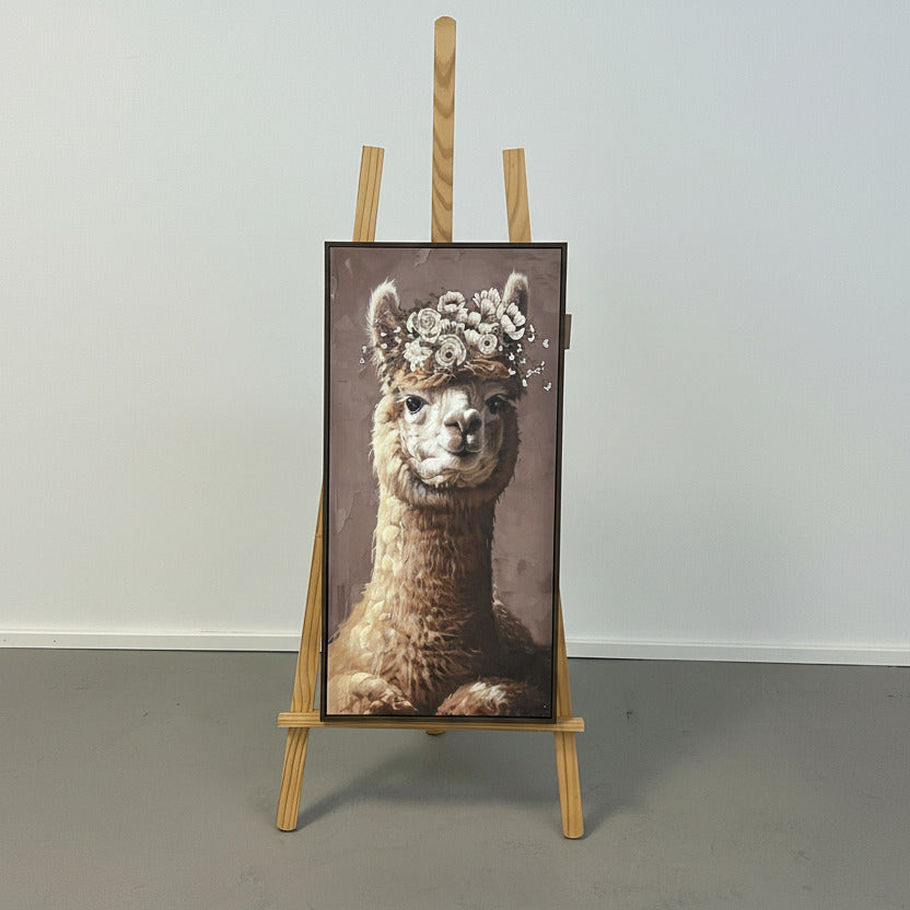 Wandbild „Alpaka mit Blumenkranz“
