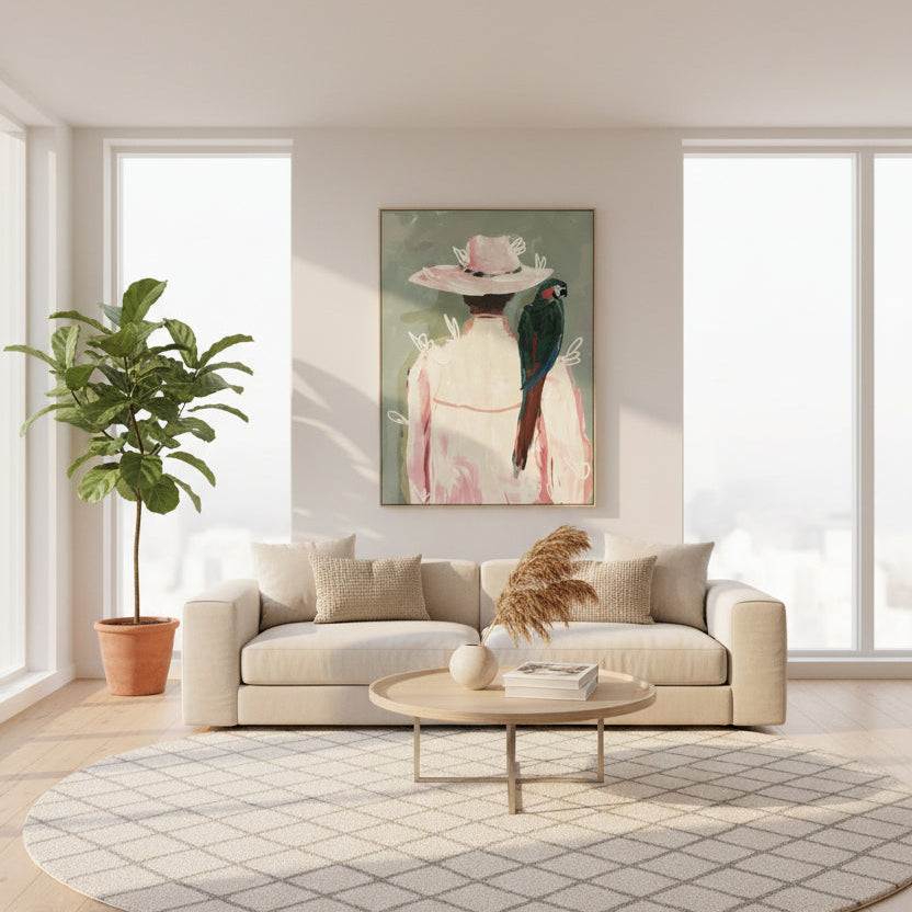 Wandbild „Frau mit Papagei“