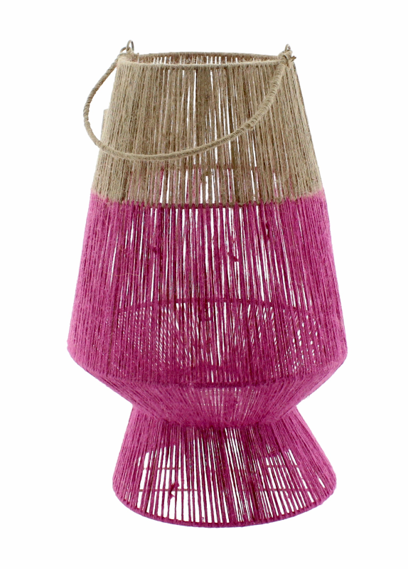 Laterne Bella  Jute mit Glaseinsatz - nat/fuchsi