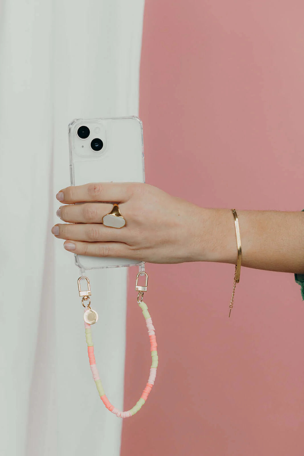 Feed The Fire Short Phone Strap - Pink & Khaki