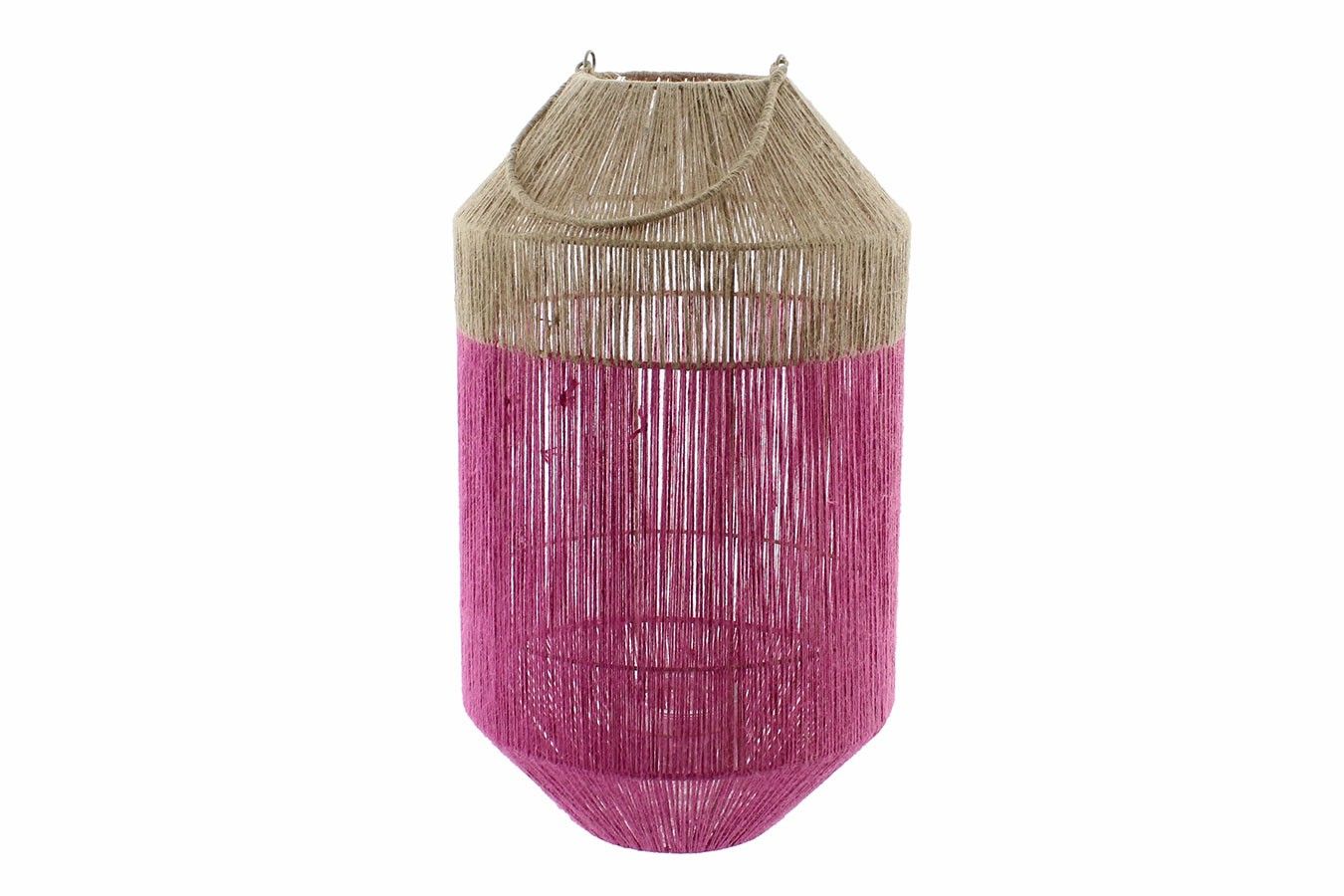Windlicht Laterne PINK Jute Natur/Fuchsia, Ø 34cm H 60cm