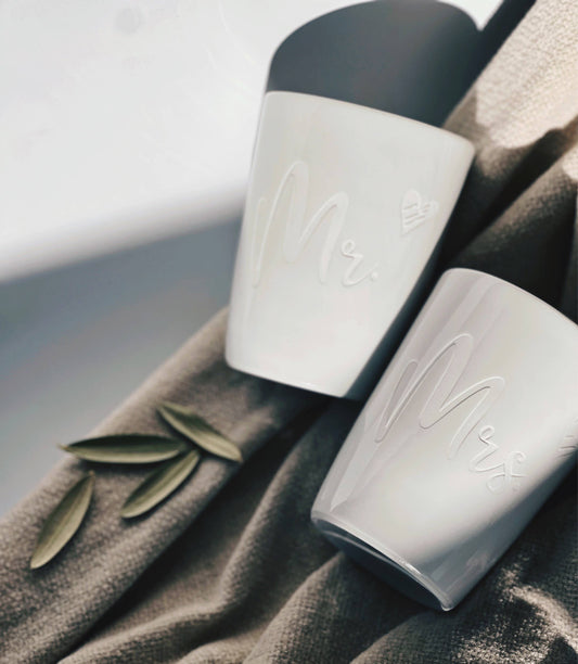 Becher Tasse Gravur Hochzeitsgeschenk - Mrs & Mr I Braut: Mr