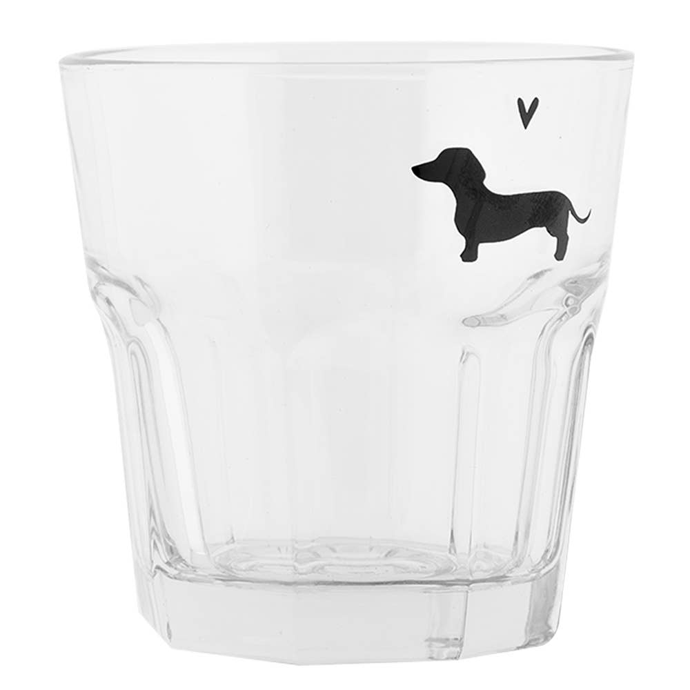 Drinking glass 200 ml made of transparent glass with dachshund motif
