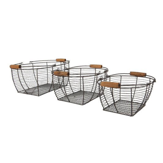 Aufbewahrungskorb-Set, 3-teilig, 35x26x14 cm, braunes Eisenholz