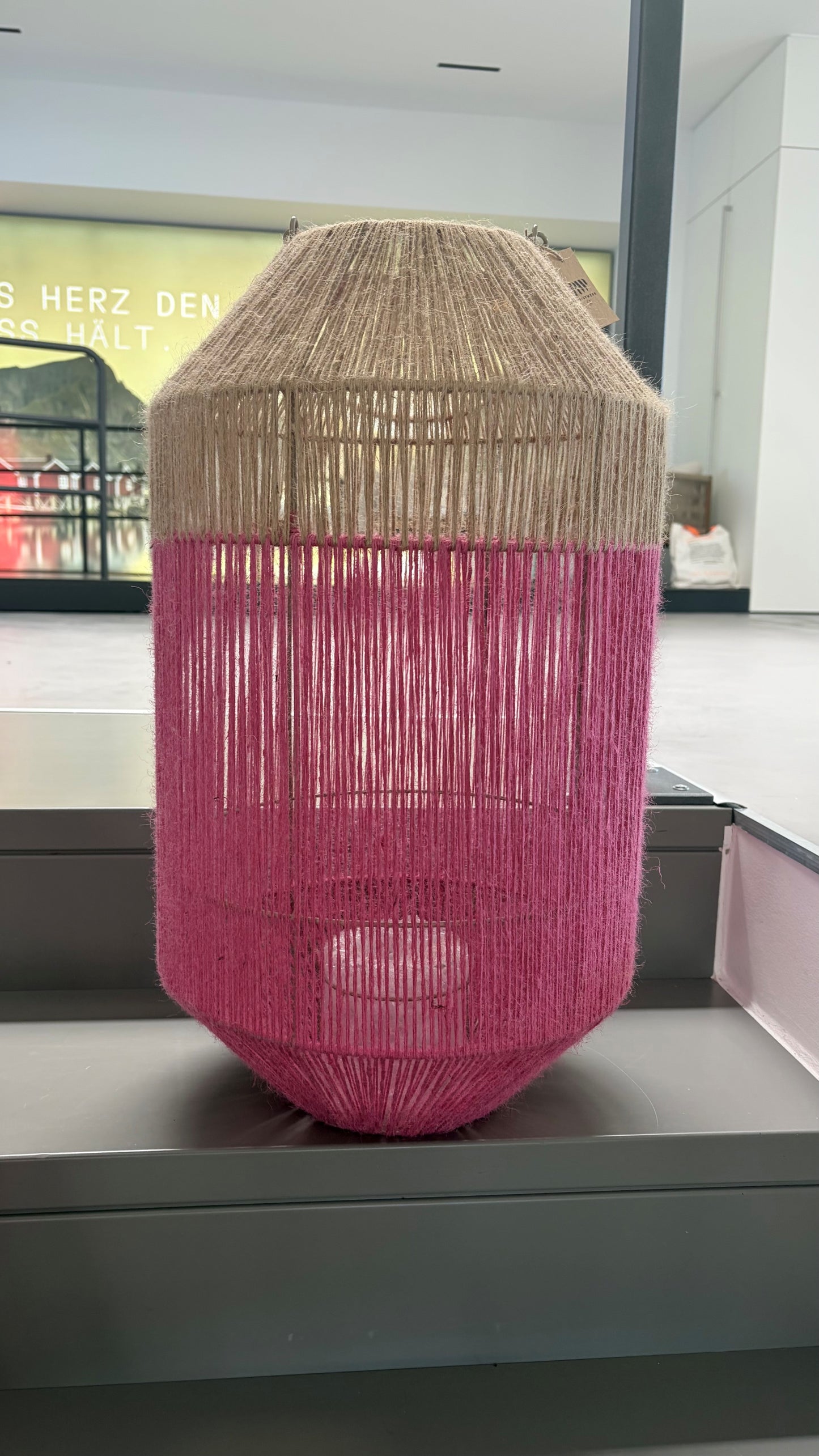 Windlicht Laterne PINK Jute Natur/Fuchsia, Ø 34cm H 60cm